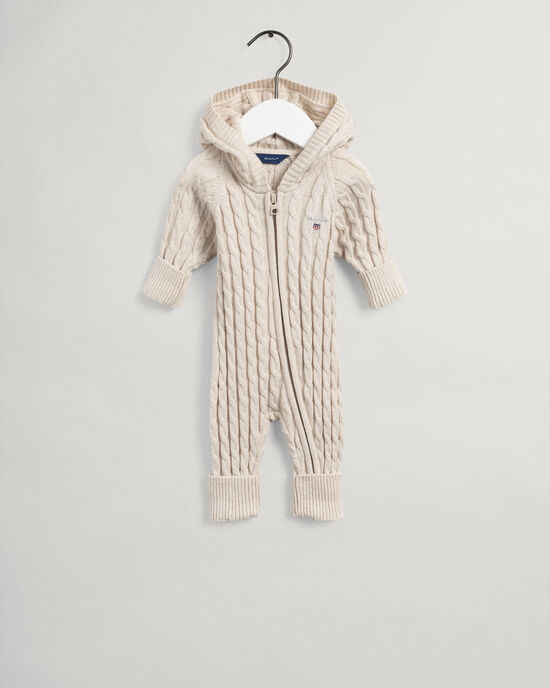 Baby Baumwollstrampler mit Zopfmuster und Reißverschluss